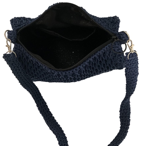 Handmade Blue Crochet Sling Handbag - Picture 2 of 7